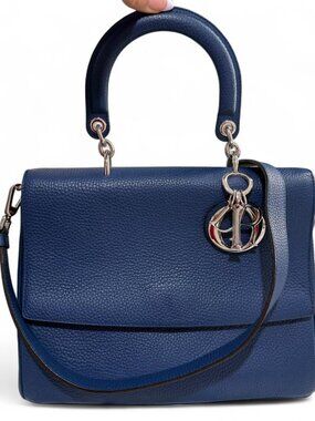 CHRISTIAN DIOR Be Dior Top Handle Bag Medium | Navy Grained Leather | Crossbody